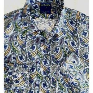 Michael's 100% Linen Men's Paisley Jellyfish Rainbow Long Sleeve XL MADE IN USA